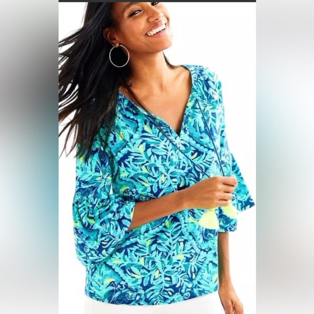 Lilly Pulitzer Del Lago Tunic Top, Indigo Midnight Cove, size Med